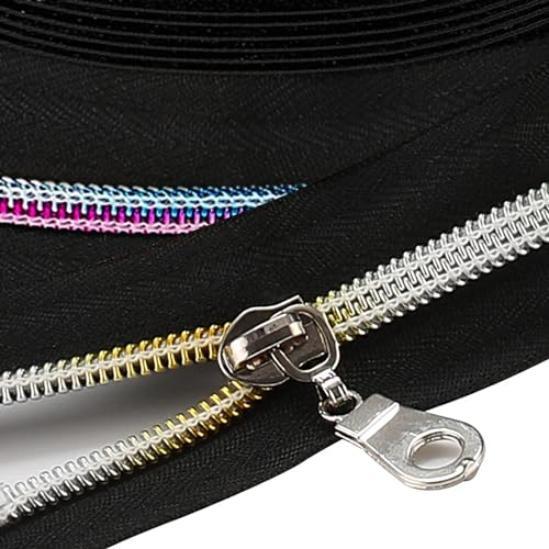 Sawoake 9m Bulk Zipper, (#5) Reißverschlüsse zum Nähen, Black Nylon Coil Zipper mit Colorful zähnen, Ersatz Nähreißverschluss mit 20PCS Reißverschluss Sliders(#5 Black Colorful)