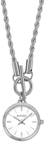 BURKER Kette Damen mit Uhr Anhänger Nicky Halskette Damen Edelstahl 24K Gold Plated Geschenk für Frauen - Silber - 45 cm Kette - 18 mm Umhängeuhr Rund