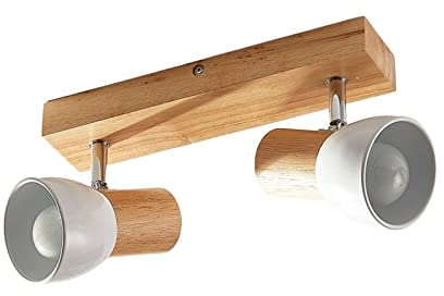 Lindby Deckenlampe, Wandlampe Holz Metall Deckenstrahler drehbar und schwenkbar Deckenleuchte 2x E14 ohne Leuchtmittel Lampe Wohnzimmer Küchenlampe
