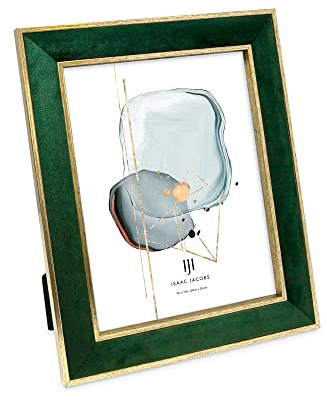 Isaac Jacobs Samt-Bilderrahmen mit Metallic-Gold-Doppelbordüre, Fotorahmen, horizontal & vertikal, hergestellt für Tischplatte & Wandanzeige, für Zuhause und Büro (20,3 x 25,4 cm, Grün)
