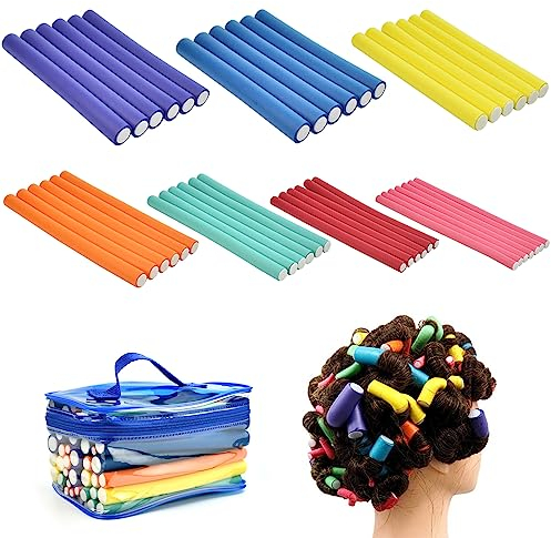 QINERSAW 42er Set 7 Größen Papilotten Lockenwickler Flexwickler für Große Locken Kleine Locken ohne Hitze Lockenwickler Kurze Haare Lange Haare Locken über Nacht Schaumstoff mit Tasche