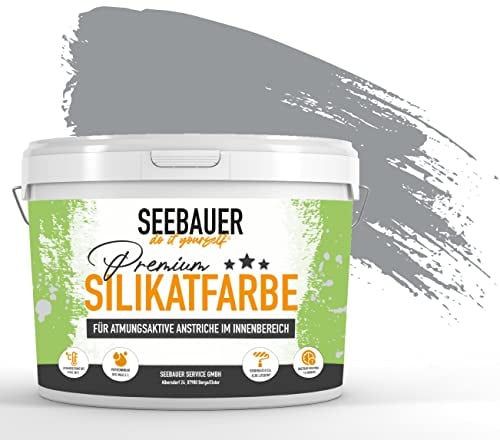 SEEBAUER diy Silikatfarbe Dunkelgrau 300ml für Innen (No. 218 Grey Stone) Atmungsaktive Mineralfarbe für Allergiker - Abwaschbare Wandfarbe - Grautöne hohe Deckkraft