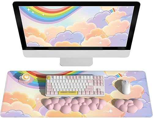 AJAZZ Cloud Tastatur Pad Handgelenkstützen Set (4-Teiliges Set),Großes Mauspad & Tastatur Maus Handgelenkauflage & Untersetzer,Ergonomisch,Schmerzlindernd,Rutschfeste Unterseite,für Home/Büro/PC/Mac