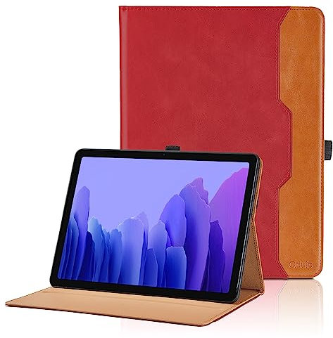 Coque pour Samsung Galaxy Tab A7 10.4 2020 SM-T500/T505/T507 PU Cuir Cover Tablette Housse de Protection Auto Réveil/Sommeil, Multi-Angle Étui avec Poche - Rouge