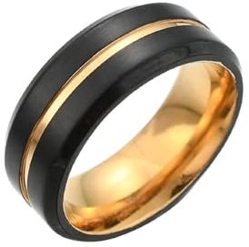 Mesnt Ring Edelstahl Herren, Klassischer Ring mit abgeschrägten Kanten in der Mitte der Rillenlinie aus Edelstahl für Herren Gold, Größe 65 (20.7)