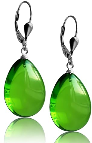 Amberistan Bernstein-Ohrringe für Damen, Rot, Blau und Grün, Handgefertigt, 3,8 x 1,5 cm, Luxuriöser 18-Karätiger Sterlingsilber-Schmuck für Mutter, Geschenk für Erwachsene