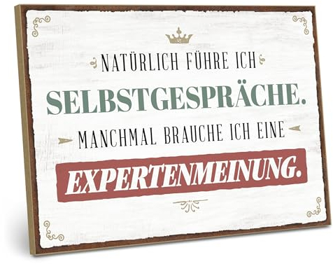 ARTFAVES® Holzschild mit Spruch - Natürlich führe ich Selbstgespräche | Shabby Chic Schild Retro Vintage Deko Geschenk | witzige Sprüche | Größe: 28 x 19 cm