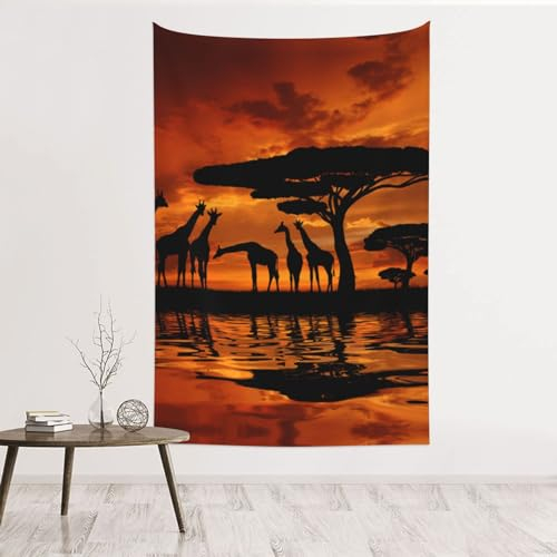 Wandbehang Giraffe unter dem Baum in Afrika, einfache Installation, Dekoration für Wohnzimmer und Schlafzimmer, 102 x 152 cm
