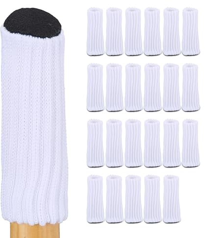 Relaxdays Set da 24 Calzini per Sedie, Feltrini Coprigambe Piedini Mobili e Tavolo, Antirumore sul Pavimento, Bianco