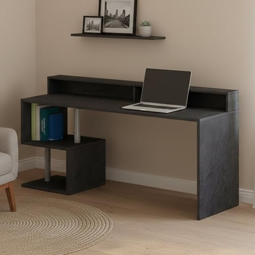 Dmora - Schreibtisch Serafino, linearer Schreibtisch mit Ablagefächern, Mehrzweck-Büroschreibtisch mit Platte, 180x60h93 cm, Schiefer