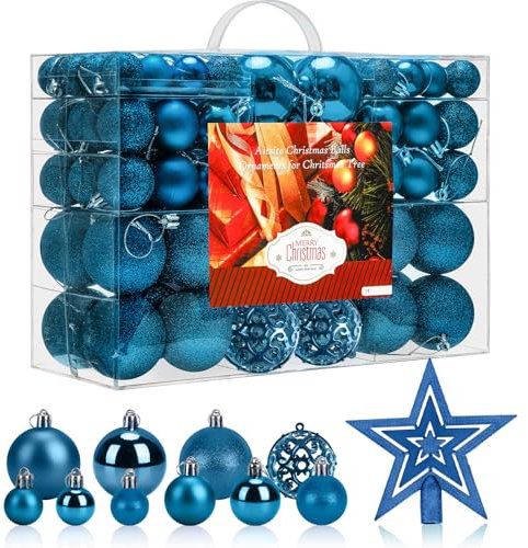 Aitsite Christmas Baubles - 101 Pcs 2/4/6 CM Shatter Proof Navy Blue Tree Decorations, Hanging Ornaments for Xmas Home Festival Decor