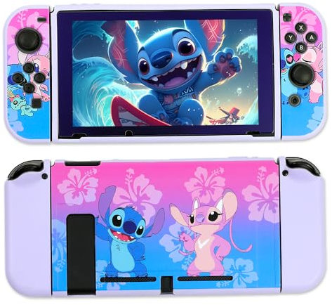 PERFECTSIGHT Coque de protection compatible avec Nintendo Switch - Kawaii - Coque de protection fine en TPU souple pour console NS et manettes Joycon - Motif dessin animé mignon - S & A