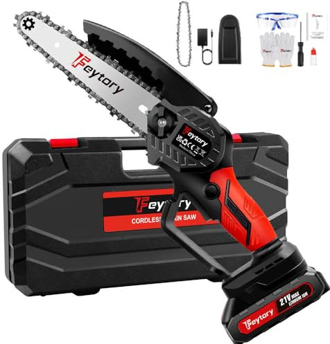 Mini motosega con batteria da 1,5 Ah, 6 pollici, motosega a batteria da 700 W, 2 catene, 3500 giri/min, batteria senza spazzole per potatura potatura taglio legno, borsa per il trasporto