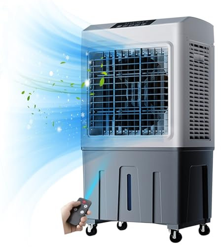 Raffrescatore ad Acqua Di Grandi Tanica da 50 Litri, Raffrescatore Evaporativo con Funzione Umidificatore, 3 Impostazioni di Velocità, Oscillazione, Timer 7.5H, Telecomando, per Ambienti Fino a 60 M²