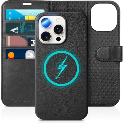 TUCCH Case for iPhone 16 Pro Max (6.9), 2-in-1 [Detachable]RFID Blocking 4 Card Holders[Wireless Charging]Shockproof Wallet Flip Stand Cover, Magnetic PU Leather Removable Foldable Folio, Full Black