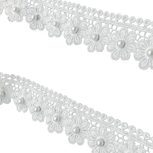 Nhgkju Perlen Spitze Spitze Wasserlösliche 5 Yard 35 mm Milch Seide Blume Barcode Perlen Brautkleid Kopfbedeckung Puppe Zubehör Zubehör Weiß