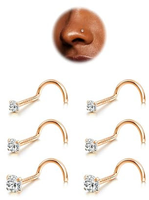 BodyBonita 6pcs Piercing Nez - Anneaux de Nez Tire-Bouchon Acier Chirurgical 316L 20G Piercing de Nez à Tige 1.5/2/3 mm CZ Oro Rosa Vis Anneaux de Nez Clous Piercings de Narine Bijoux Femmes Hommes