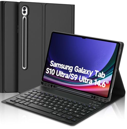 WINCHKING Tastatur Hülle Für Samsung Galaxy Tab S10 Ultra/ S9 Ultra/ S8 Ultra 14.6, Tastatur Mit Hülle Für Samsung Galaxy Tab S10 Ultra 2024, Bluetooth Magnetisch Abnehmbarer Qwertz Layout, Schwarz