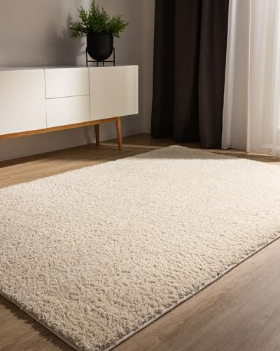 benuta Basic Hochflorteppich Teppich Wohnzimmer Sohari - Creme 300x400 cm - Minimalistischer Look - Weich & Waschbar - Für Schlafzimmer, Flur oder Esszimmer - Geeignet für Fußbodenheizung