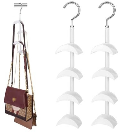 Cnwinu 2 Stück Handtaschen Aufbewahrung, Handtaschenhalter mit 360 Grad Drehbar, Handtaschen Organizer für Handtaschen, Krawatten, Schals, Tücher (Weiß)