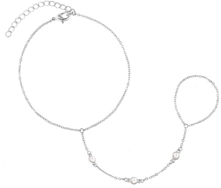 RIXERKOC Goldene Handkette Armband Mit Fingerring, Zierliche 18k Gold Ring Armband Handkette Fingerring Sklavenarmband Kubischer Zirkon Handschmuck für Frauen
