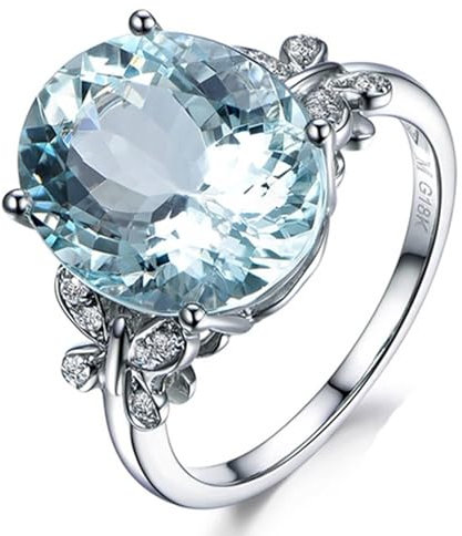 Tolldek Weißgold 18 Karat Ring, Schmetterling Freundschaftsringe mit Aquamarin 4.35ct Ovalschliff, Verlobungsring mit Diamant Au750 Gold Pärchen Ringe Echtes, Gr.52 (16.6)