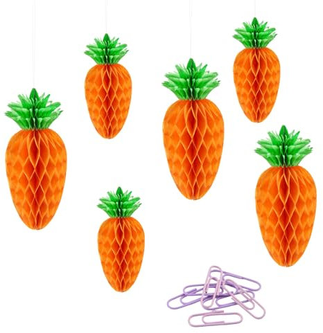 RYAN 6 Piezas Colgantes de Zanahorias de Pascua de Papel Decoracion Primavera Pascua Decoracion para Interior y Exterior Adornos Pascua para Niños
