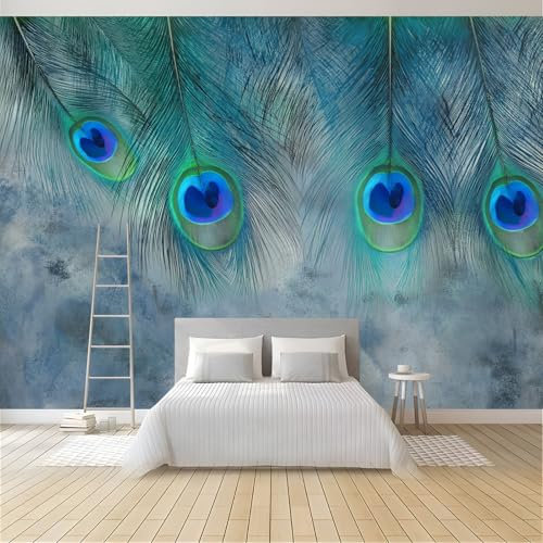 NAWVNMI Wall Art Vintage Wall Mural Photo Wallpaper Peacock Feathers 200x140cm(78x55) Removable Peel and Stick Self-Adhesive Wall Murals Large Photo Wallpaper