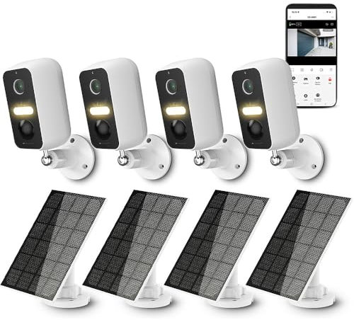 VisorTech Elesion Outdoor Kamera: 4er Pack Akku-Outdoor-IP-Überwachungskamera mit Solarpanel (Mini-Kamera Akku, Überwachnungs Kamera)