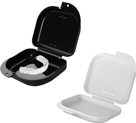 QHFlashbuy Zahnspangenbox,2 Stück Zahnspangendose Zahnprothesen Box mit Atmungsaktiven Löchern Prothesendose Gebissdose für die Aufbewahrung von Retainern,Mundschutz,Zahnersatz,Zahnspangen