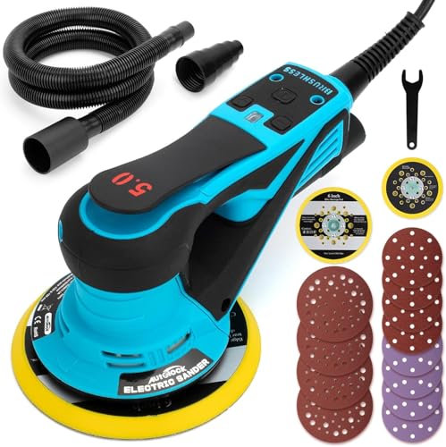Autolock Ponceuse Orbitale électrique, Plateaux 125/150 mm,350W Ponceuse Electrique, 6 Vitesses jusqu’à 10 000 tr/min, Pour le travail du bois et le Polissage (Bleu)