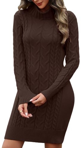heekpek Strickkleid Damen Herbst Winter Rollkragen Pulloverkleid Langarm Strickkleider Elegant Bodycon Kleid Zopfmuster Warme Winterkleider