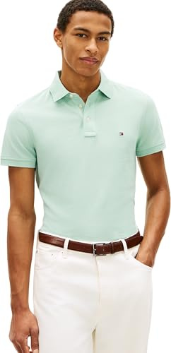 Tommy Hilfiger Men’s Polo Shirt Short Sleeve 1985 Slim Fit, Green (Crushed Mint), M