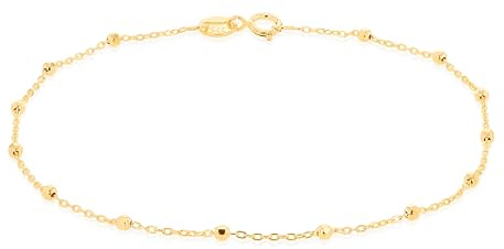 Carissima Women's 9ct Yellow Gold 1mm Diamond Cut Ball Trace Bracelet/Necklace