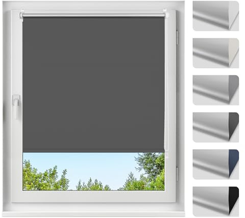 Allesin Verdunklungsrollo ohne Bohren, Dunkelgrau B40 x H200 cm (Stoffbreite 40cm) Thermorollo Klemmfix, Fensterrollo Klemmrollo easyfix Sichtschutz und Sonnenchutz, Seitenzugrollo für Fenster & Tür