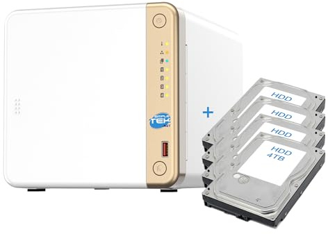 SIMPLETEK - Dispositivo di archiviazione di rete NAS a 4 bay, HDD 16TB (4x4TB) Preinstallati, HDMI, 2.5GbE, Copia USB, 4GB DDR4 (Ricondizionato)