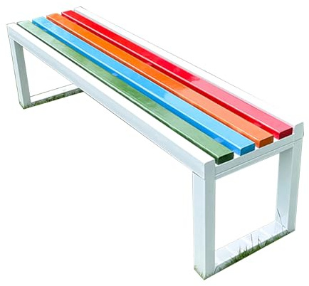 uofgcru Gartenbank Ohne Lehne, Robust und Wetterfest Wooden Garden Bench, 2-3-Sitzer Parkbank Solid Wood + Metal(White+Color 150×40×45cm)