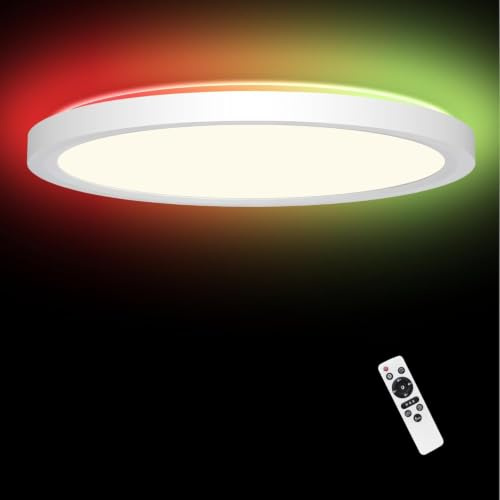 Aulaiyi LED Deckenleuchte Dimmbar 50CM, 36W RGB Deckenlampe Farbwechsel mit Fernbedienung, 2700K-6500K Flach Badezimmer Lampe Decke für Bad Kinderzimmer Schlafzimmer Wohnzimmer, Rund