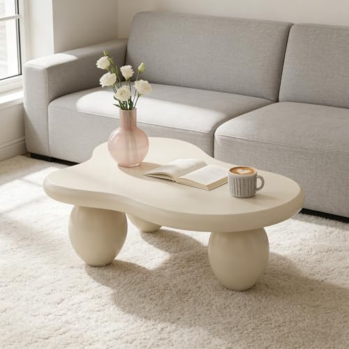 RZTPYS Wolken-Couchtisch für das Wohnzimmer, White 117cm | Moderner Couchtisch Süßer unregelmäßiger Teetisch für den Innenbereich mit 3 stabilen Stützbeinen – geeignet für Schlafzimmer