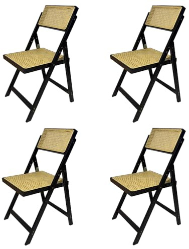 EME Pack 4 Sillas Cannage Plegables Negras. Estructura de Madera, Asiento y Respaldo de Rejilla. Ideal Sillas de Comedor de Estilo nórdico. Modelo apilable. Dimensión 40.5x43x83cm.