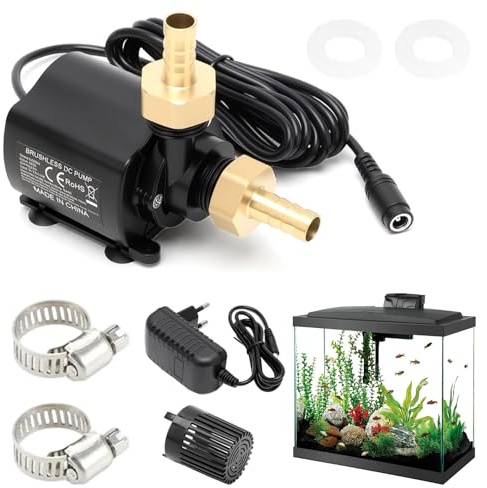 Pompe à Eau Submersible 12V 800L/H Ultra Silencieuse avec Débit Réglable 5 Vitesses, Hauteur de Refoulement 5 m pour Aquarium, Bassin, Fontaine, Hydroponie et Circulation d'Eau