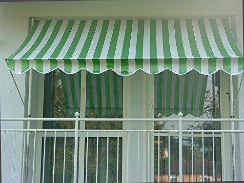 Angerer Klemmmarkise Standard - Markise für Sonnenschutz - Montage ohne Bohren und Dübeln - ideale Balkonmarkise für Mietwohnungen (150 cm, Grün-Weiß)