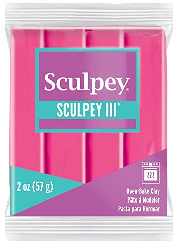 Sculpey III® Polymer Oven-Bake Clay, Candy Pink, Non Toxic, 2 oz. bar, Great for modeling, sculpting, holiday, DIY, mixed media and school projects.Perfect for kids & beginners!