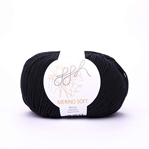 ggh Merino Soft - 100% Schurwolle (Merinowolle - Superwash) - 50g Wolle zum Stricken oder Häkeln/Farbe 015 - Schwarz