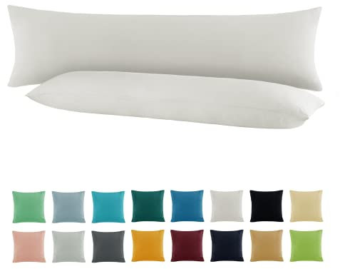 SHC by BaSaTex 2er Pack Jersey Kissenbezüge Kissenhüllen | Kopfkissenbezug aus 100% Baumwolle | 40x145 cm Seitenschläfer Kissenbezug | Farbe Weiß