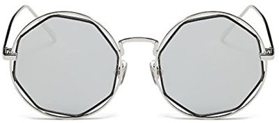 CHICNET Sonnenbrille Round Resin Glasses Achteck Rand 400 UV Metall silber