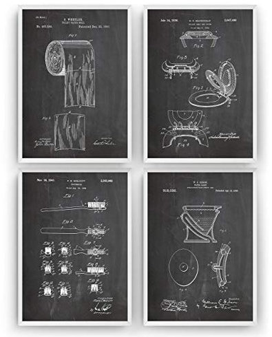Salle De Bains Affiche De Brevet - Lot De 4 Affiches - Impressions Bathroom Prints lavabos Art Patent Posters Poster toilette Cadeaux Pour Hommes Décor Femmes Lui Blueprint - Cadre Non Inclus