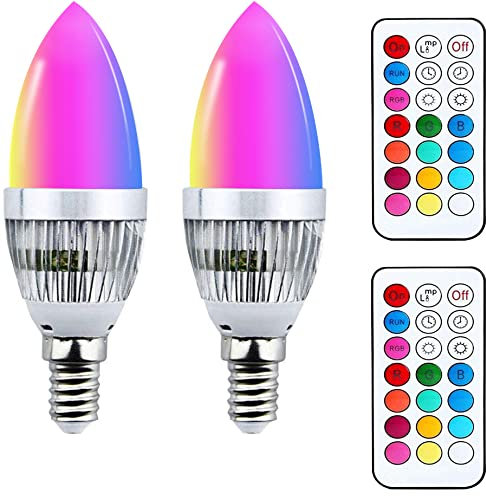 YAKAiYAL 3W RGBW E14 LED Candle Bulbs Warm White 12-Color Changing SES C35 Candle Light Bulb 2-Mode for Mood Ambiance Lighting (2-Pack)
