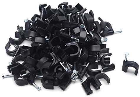 Antrader Circle Cable Clips with Steel Nail Fastener, 10mm Cable Management Clip,Black,100pcs/Pack