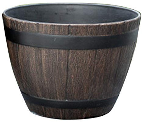 MElnN Blumentopf, halbes Fass, Holz-Eiche-Effekt, Pflanztopf – mit Abflusslöchern auf der Unterseite – ideal für Pflanzen, Blumen, Gärten, Terrassen, Wintergärten, Wie abgebildet, 1 PC